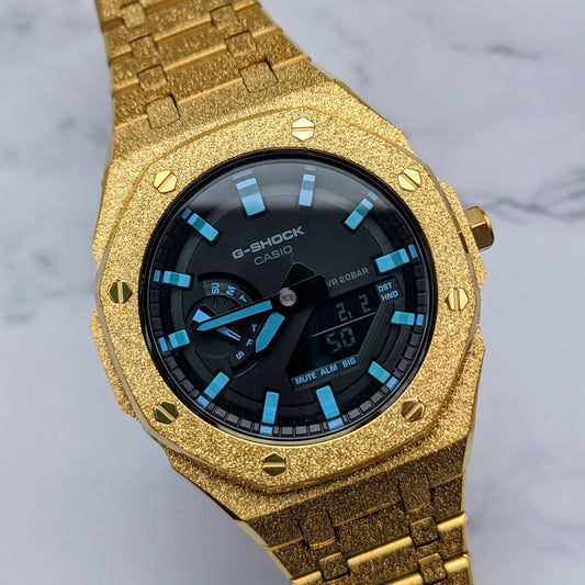Modified CasiOak Tiffany Blue Dial on Frosted Gold Stainless Steel