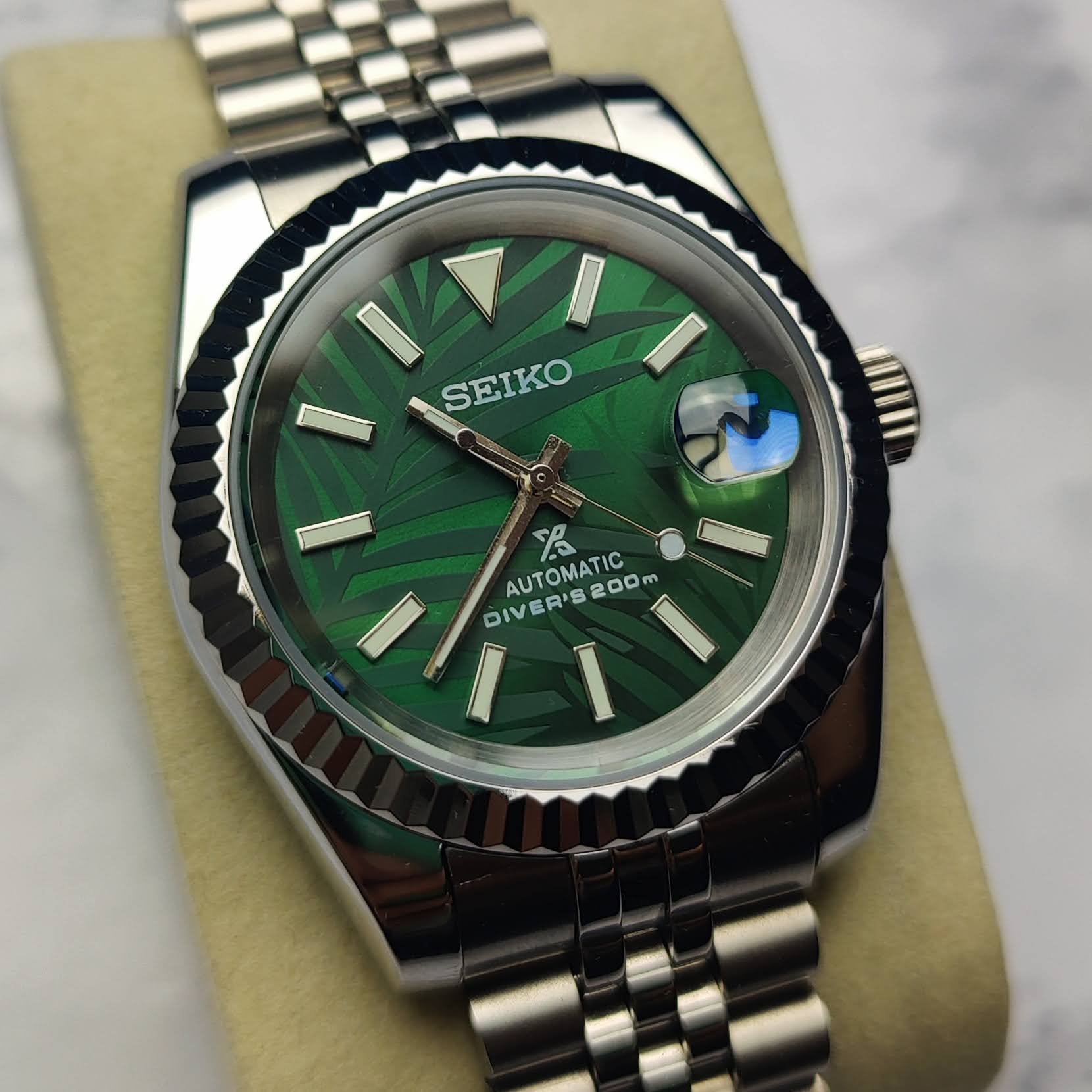 Green Palm Dial Seiko NH35 Build - Q Wrist - Modified Watches