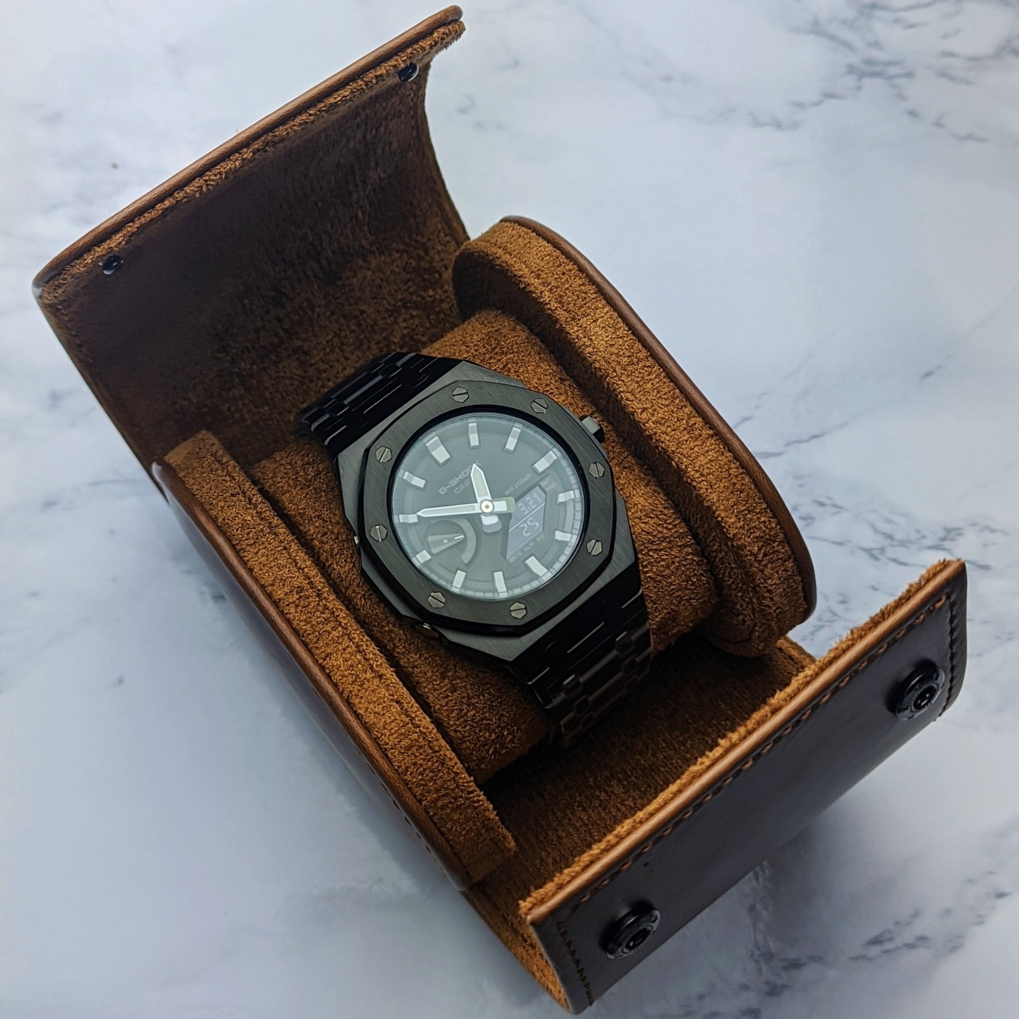 Leather Watch Roll Brown Leather - Q Wrist - Modified Watches