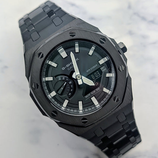 Modified CasiOak Grey Dial on Black Stainless Steel - Q Wrist - Modified Watches