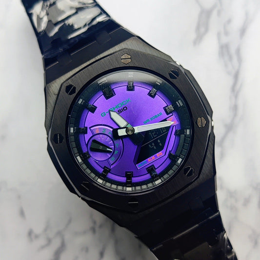 Modified CasiOak Purple Dial on Black Stainless Steel - Q Wrist - Modified Watches