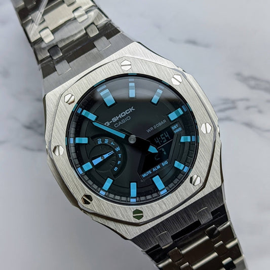Modified CasiOak Tiffany Blue Dial on Silver Stainless Steel - Q Wrist - Modified Watches