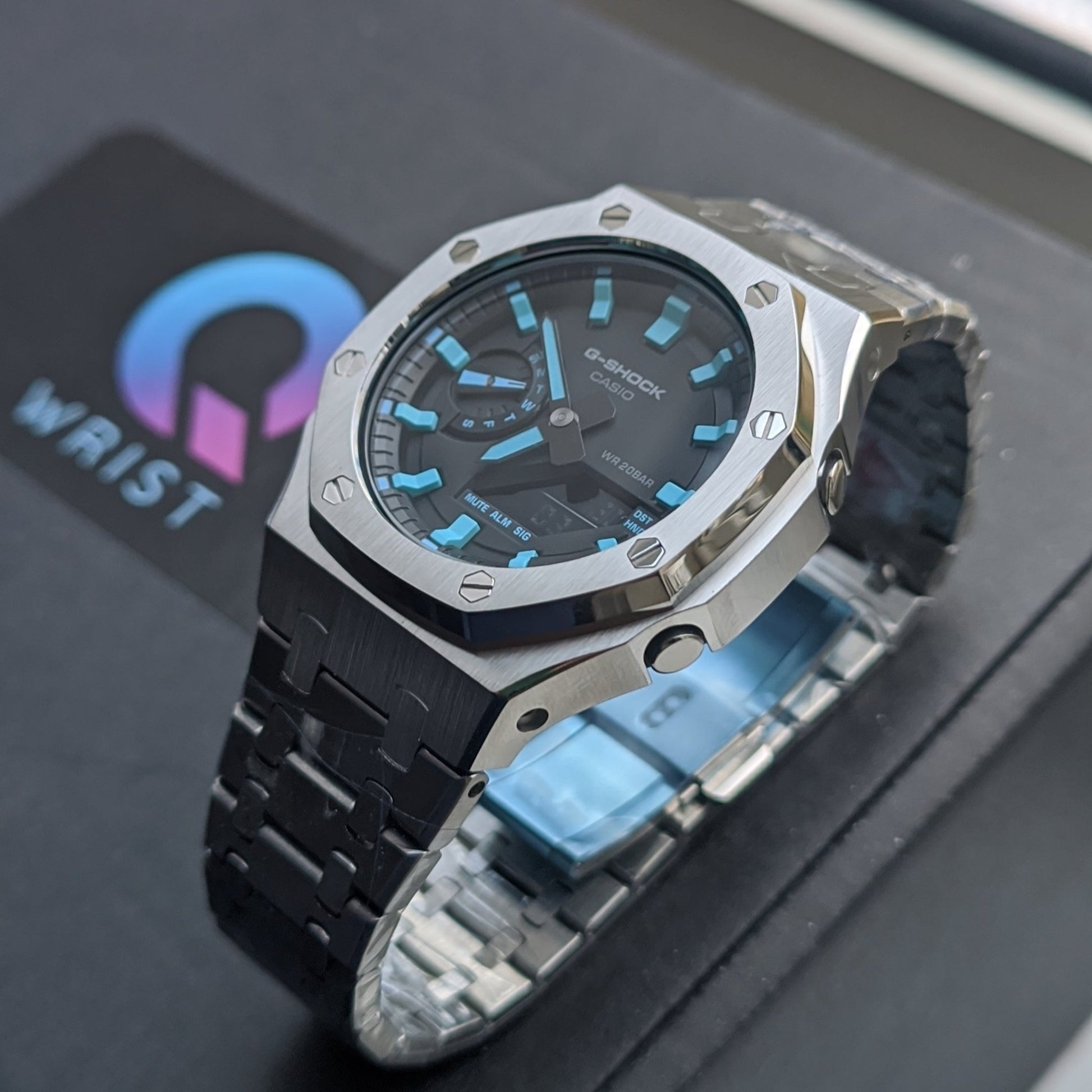 Modified CasiOak Tiffany Blue Dial on Silver Stainless Steel - Q Wrist - Modified Watches